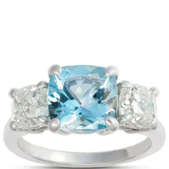 Cushion Cute Aquamarine and Diamond Ring, 14K White Gold