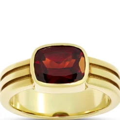 Cushion Cut Garnet Ring, 14K Yellow Gold