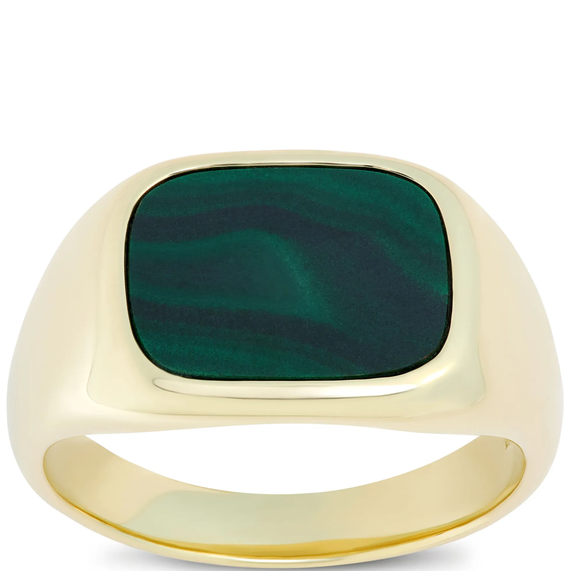 Cushion Cut Malachite Ring, 14K Yellow Gold