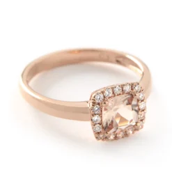 Cushion Cut Morganite and Round Diamond Ring, 14K Rose Gold