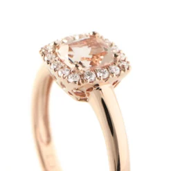 Cushion Cut Morganite and Round Diamond Ring, 14K Rose Gold
