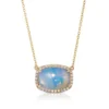 Cushion Cut Opal and Diamond Pendant, ⅓ Carat Total Weight, 14K Yellow Gold