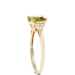 Cushion Cut Peridot and Diamond Ring, 14K Yellow Gold