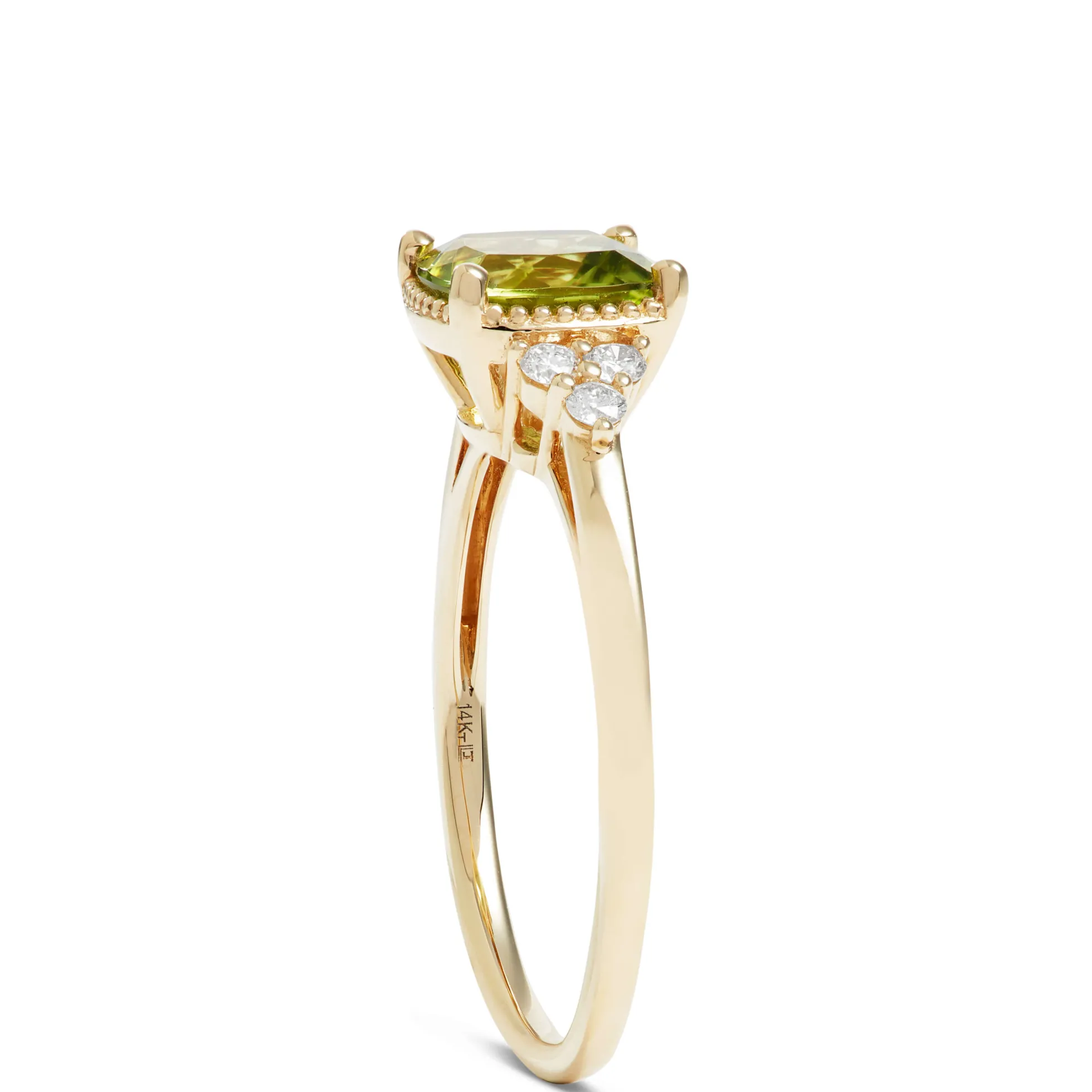Cushion Cut Peridot and Diamond Ring, 14K Yellow Gold