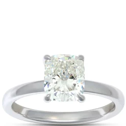 Cushion Cut Solitaire Diamond Engagement Ring, 18K White Gold