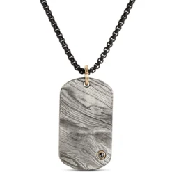 Damascus Dog Tag Pendant on Black Stainless-Steel Chain