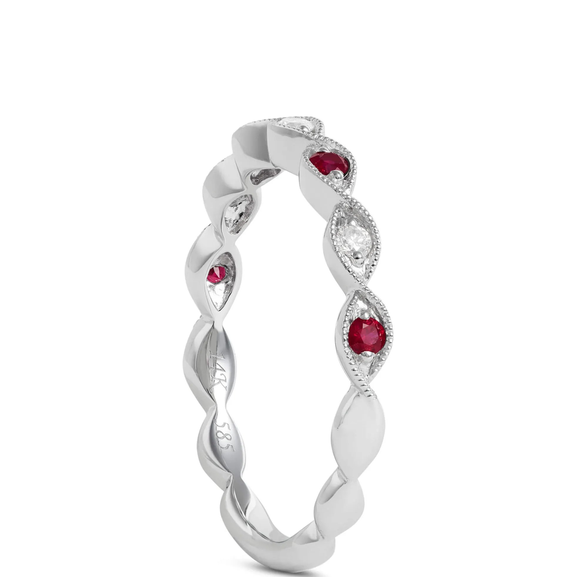Diamond and Ruby Ring, 14K White Gold