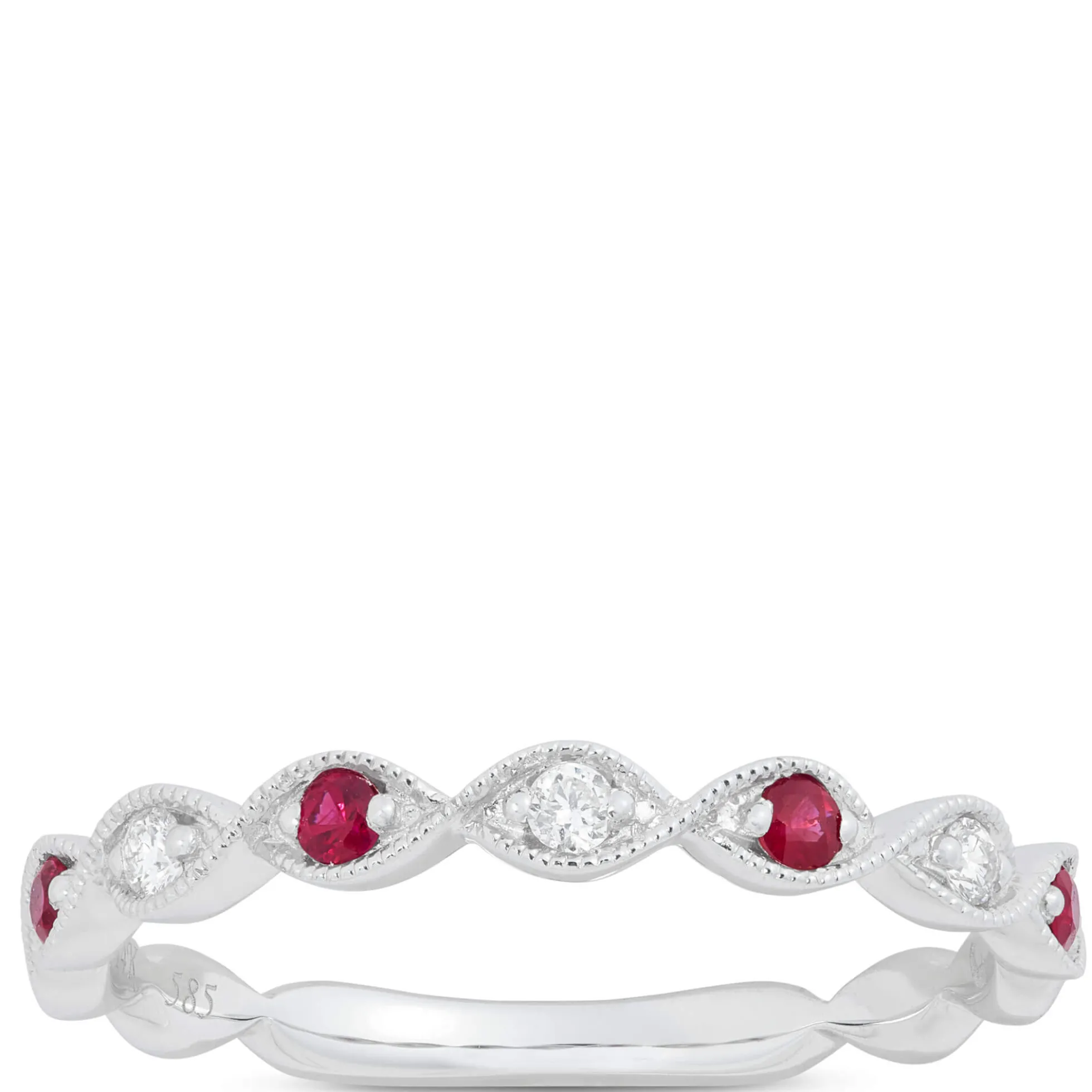 Diamond and Ruby Ring, 14K White Gold