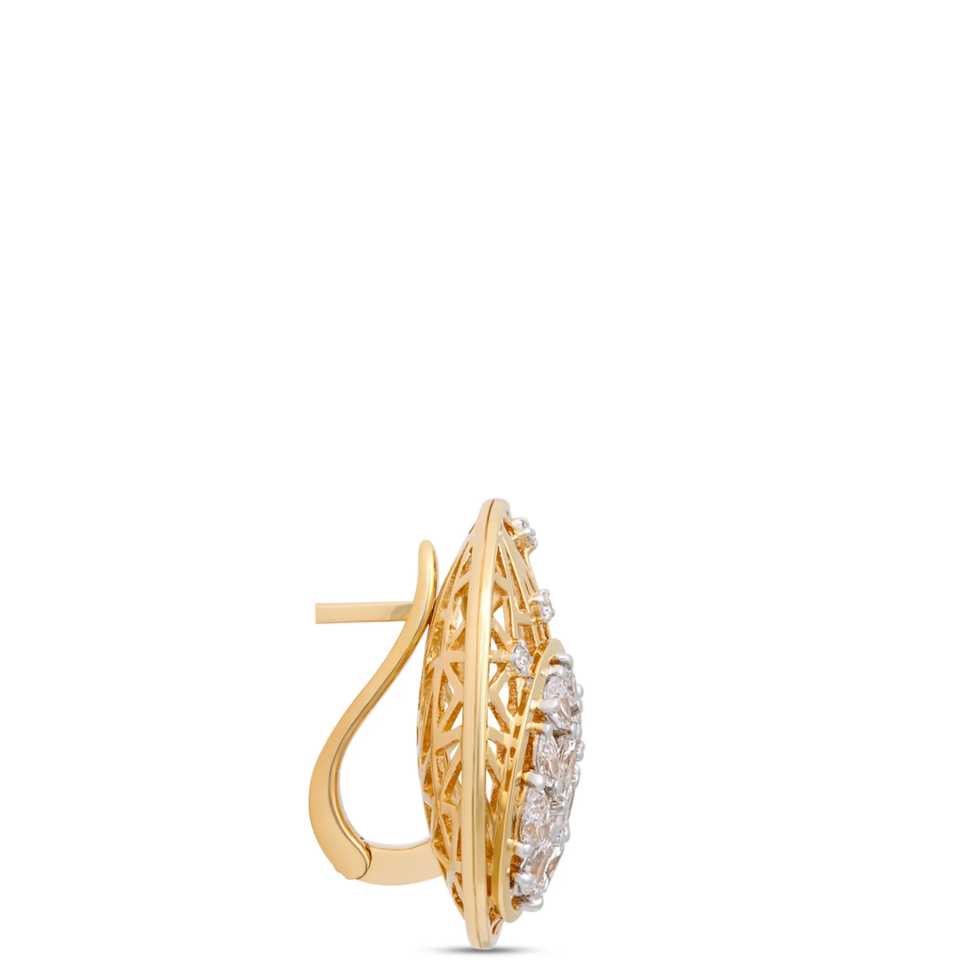 Diamond Cluster Filigree Earrings, 1 ½ Total Carat Weight, 14K Yellow Gold