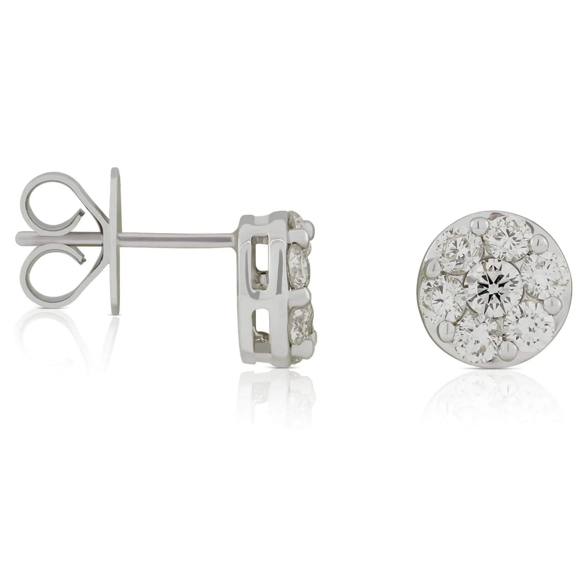 Diamond Cluster Halo Stud Earrings 14K