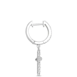 Diamond Cross Dangle Earrings, 14K White Gold
