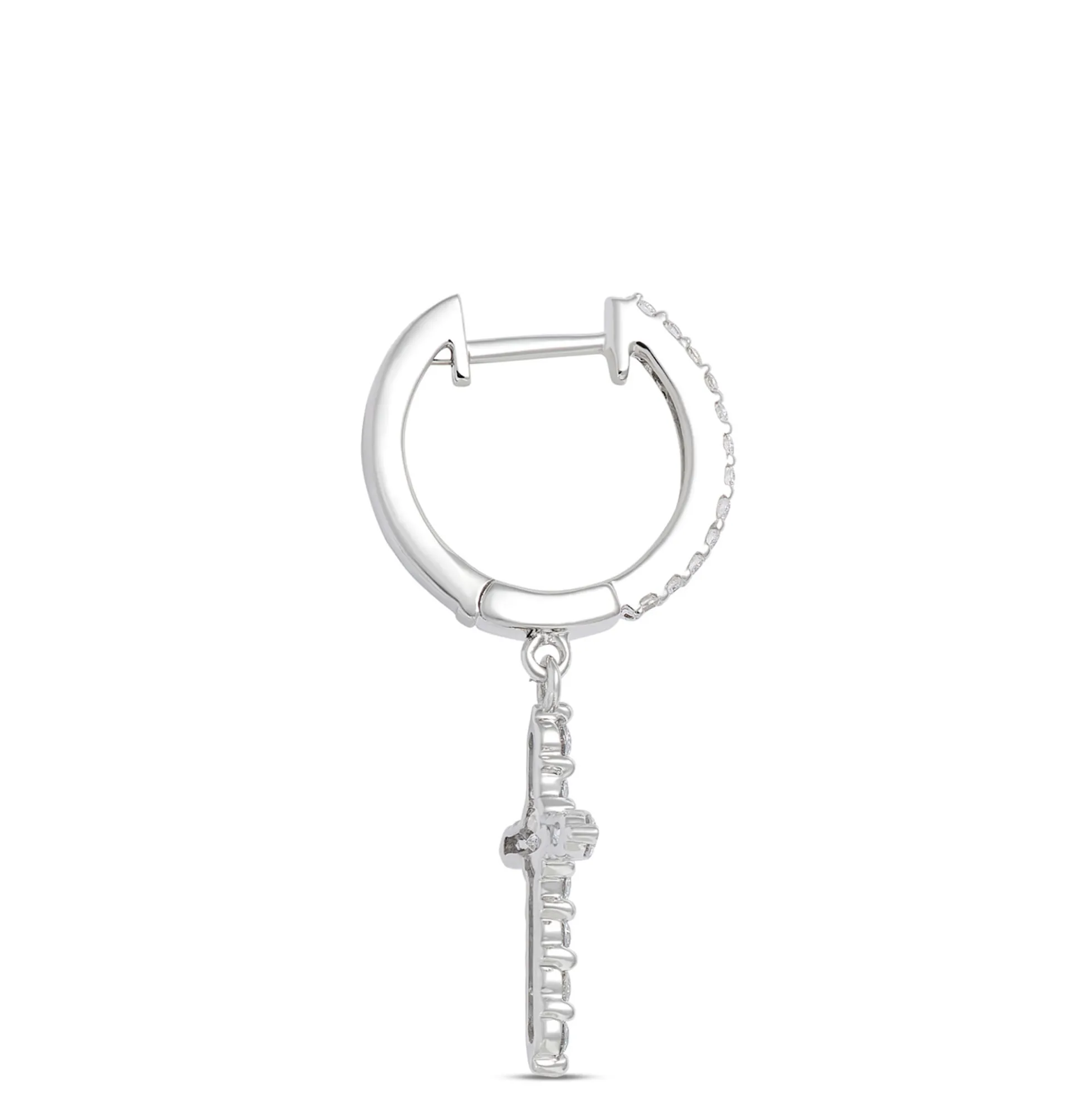 Diamond Cross Dangle Earrings, 14K White Gold
