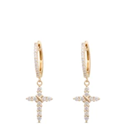 Diamond Cross Hoops, ½ Carat Total Weight, 14K Yellow Gold