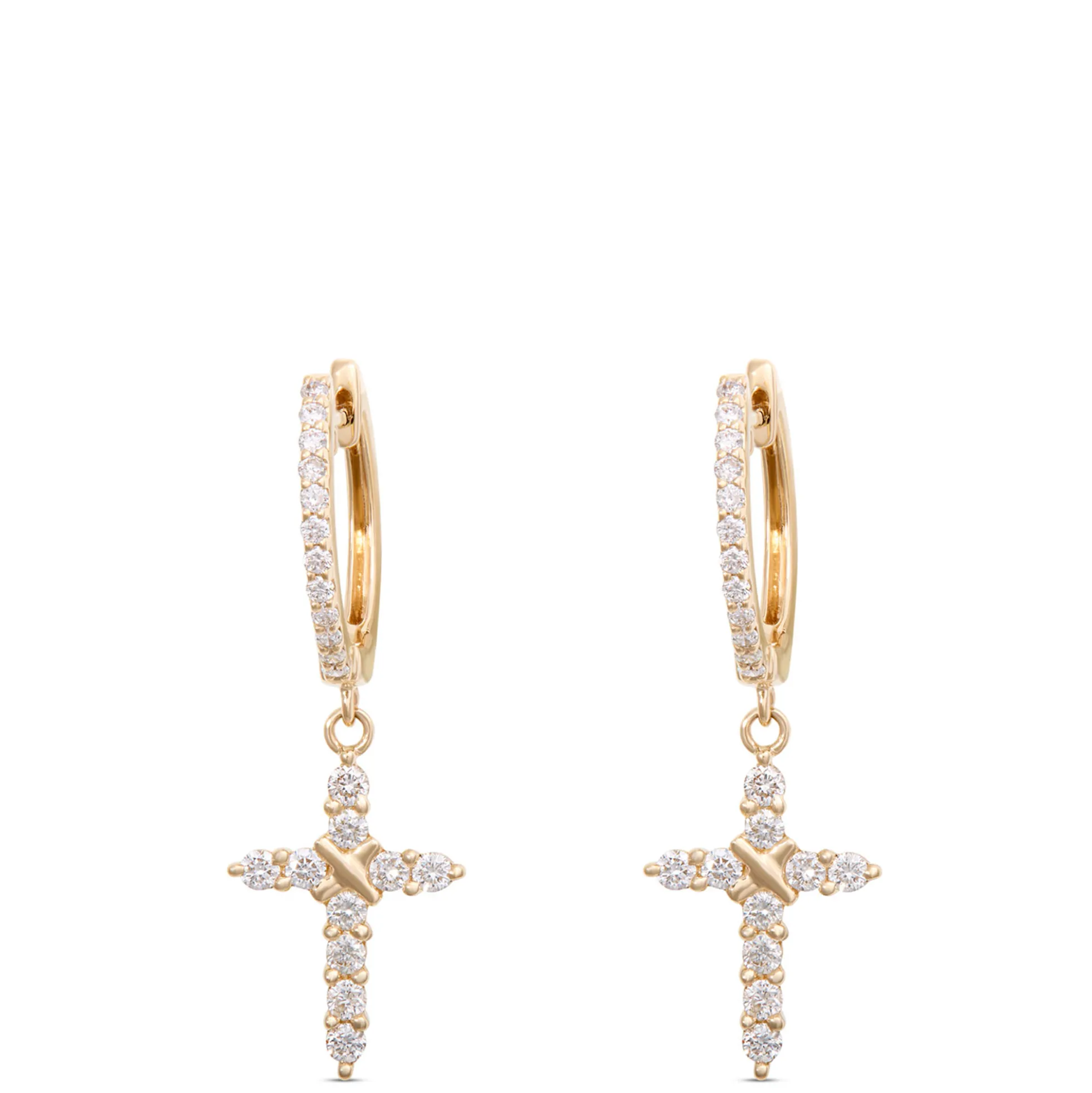 Diamond Cross Hoops, ½ Carat Total Weight, 14K Yellow Gold