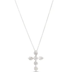 Diamond Cross Necklace, 14K White Gold