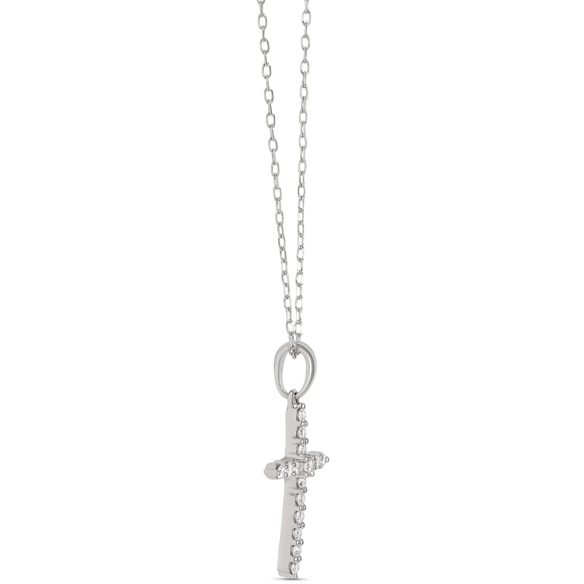 Diamond Cross Pendant, 14K White Gold