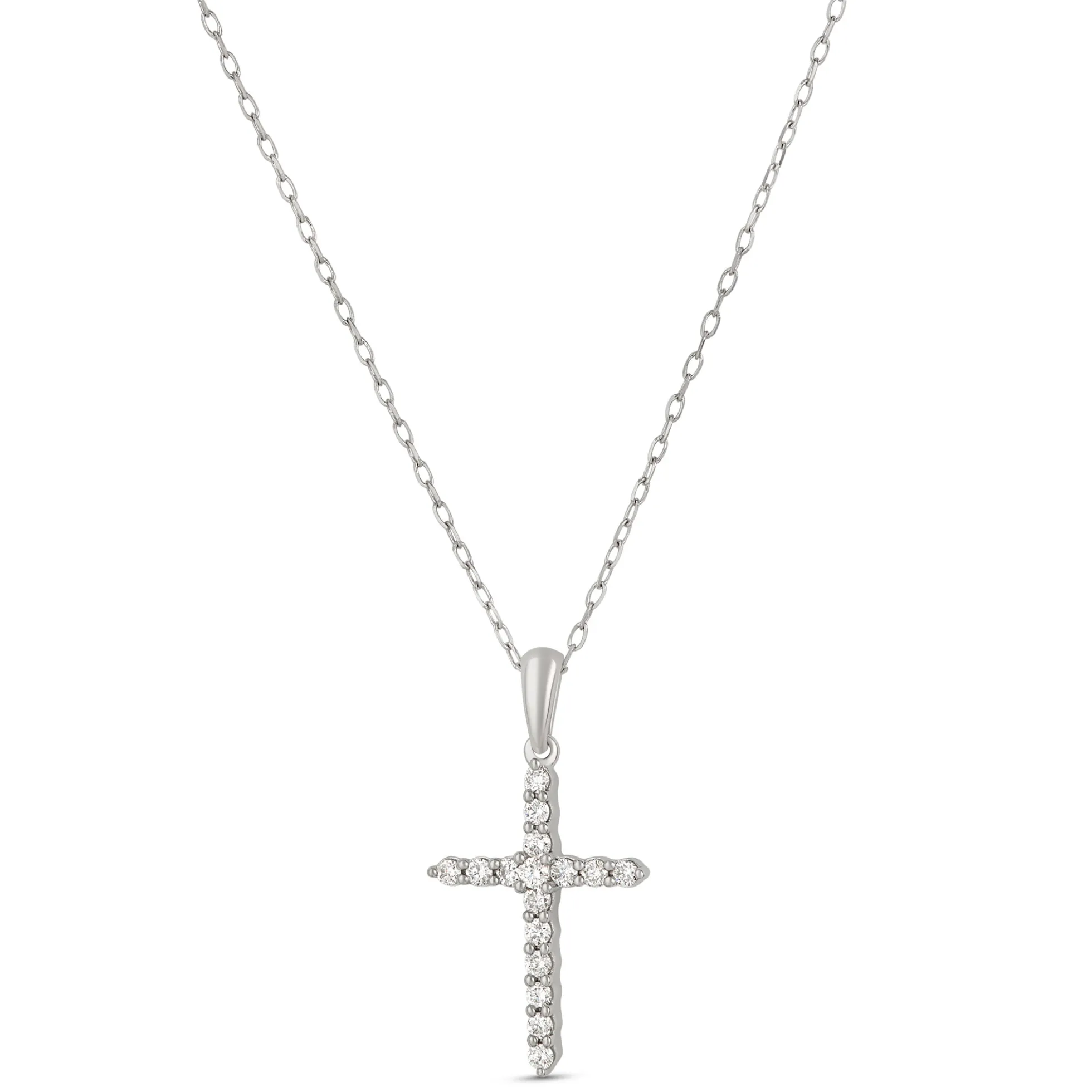 Diamond Cross Pendant, 14K White Gold