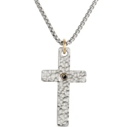 Diamond Cross Pendant, 14K White Gold
