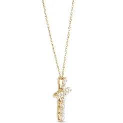 Diamond Cross Pendant, 14K Yellow Gold