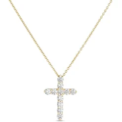 Diamond Cross Pendant, 14K Yellow Gold
