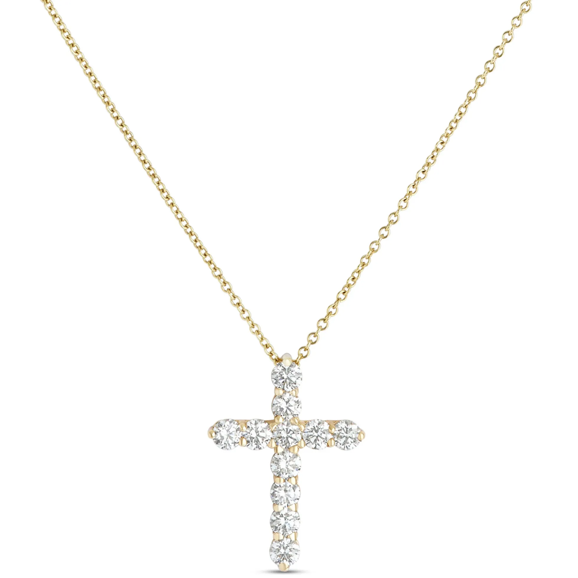 Diamond Cross Pendant, 14K Yellow Gold