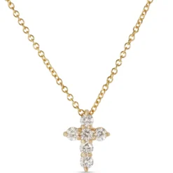 Diamond Cross Pendant, 14K Yellow Gold