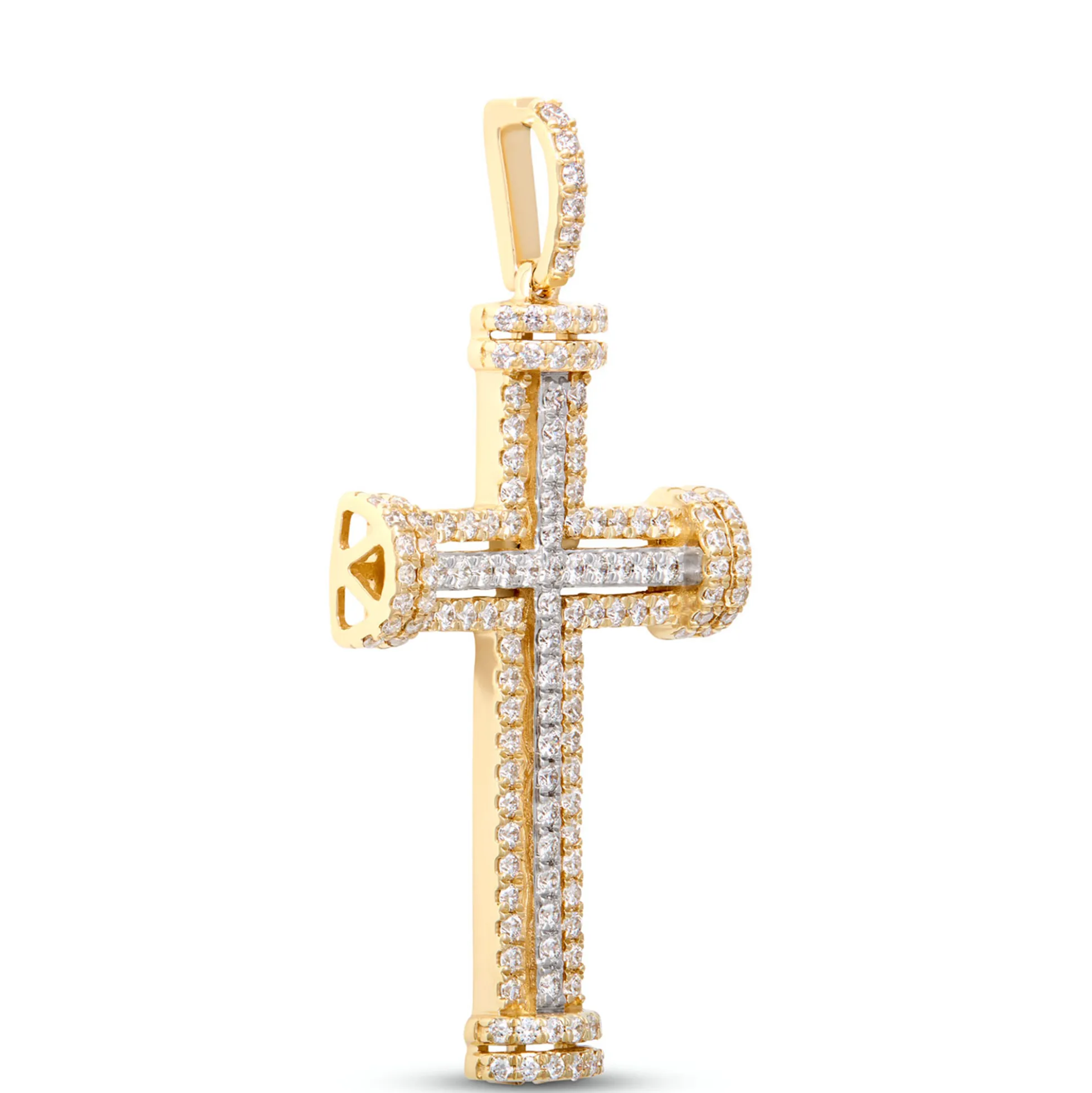 Diamond Cross Pendant, 1 Total Carat Weight 14K Yellow Gold