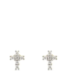 Diamond Cross Studs, 14K Yellow Gold