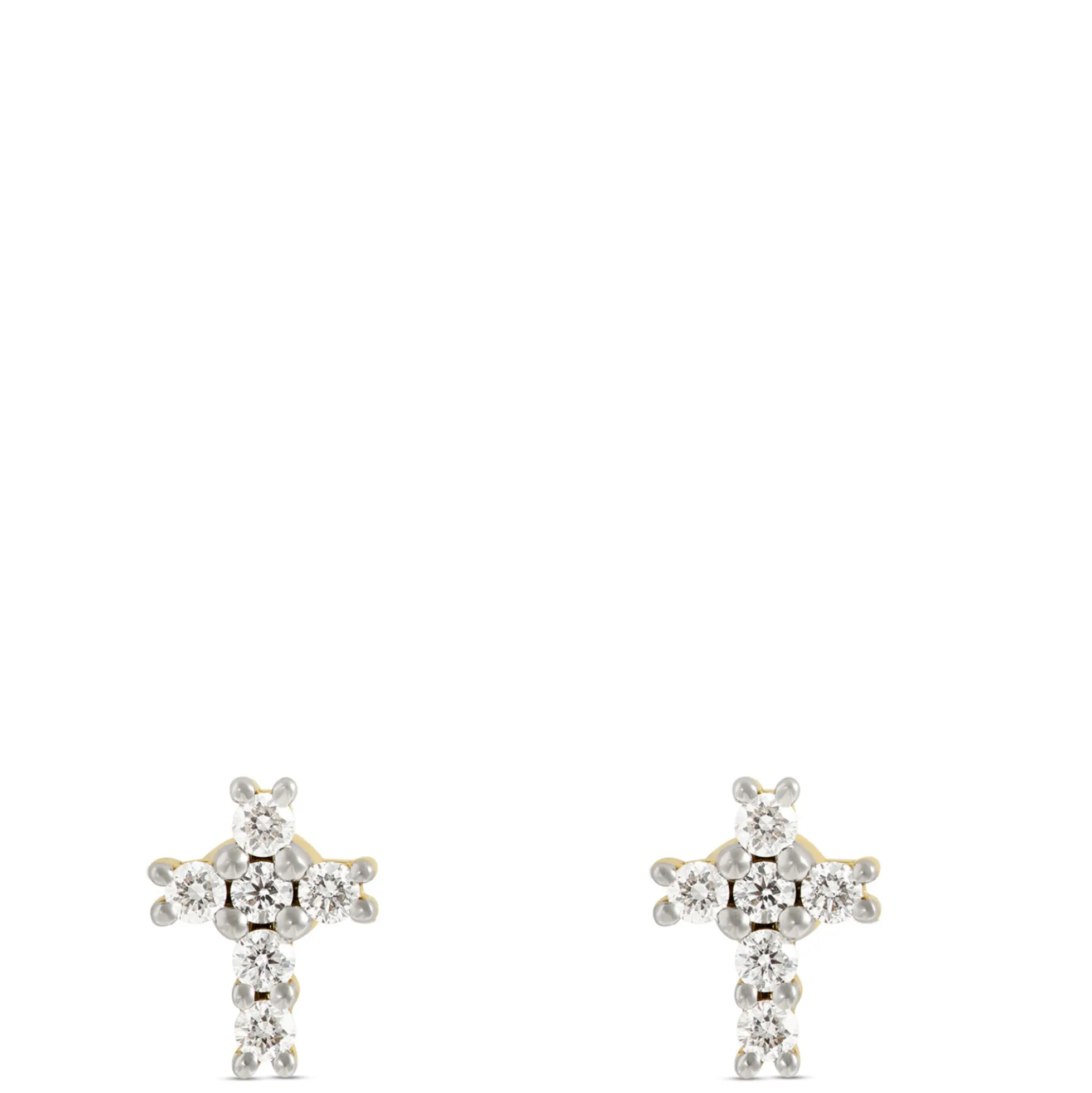 Diamond Cross Studs, 14K Yellow Gold