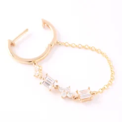 Diamond Dangle Chain Hoops, 14K Yellow Gold