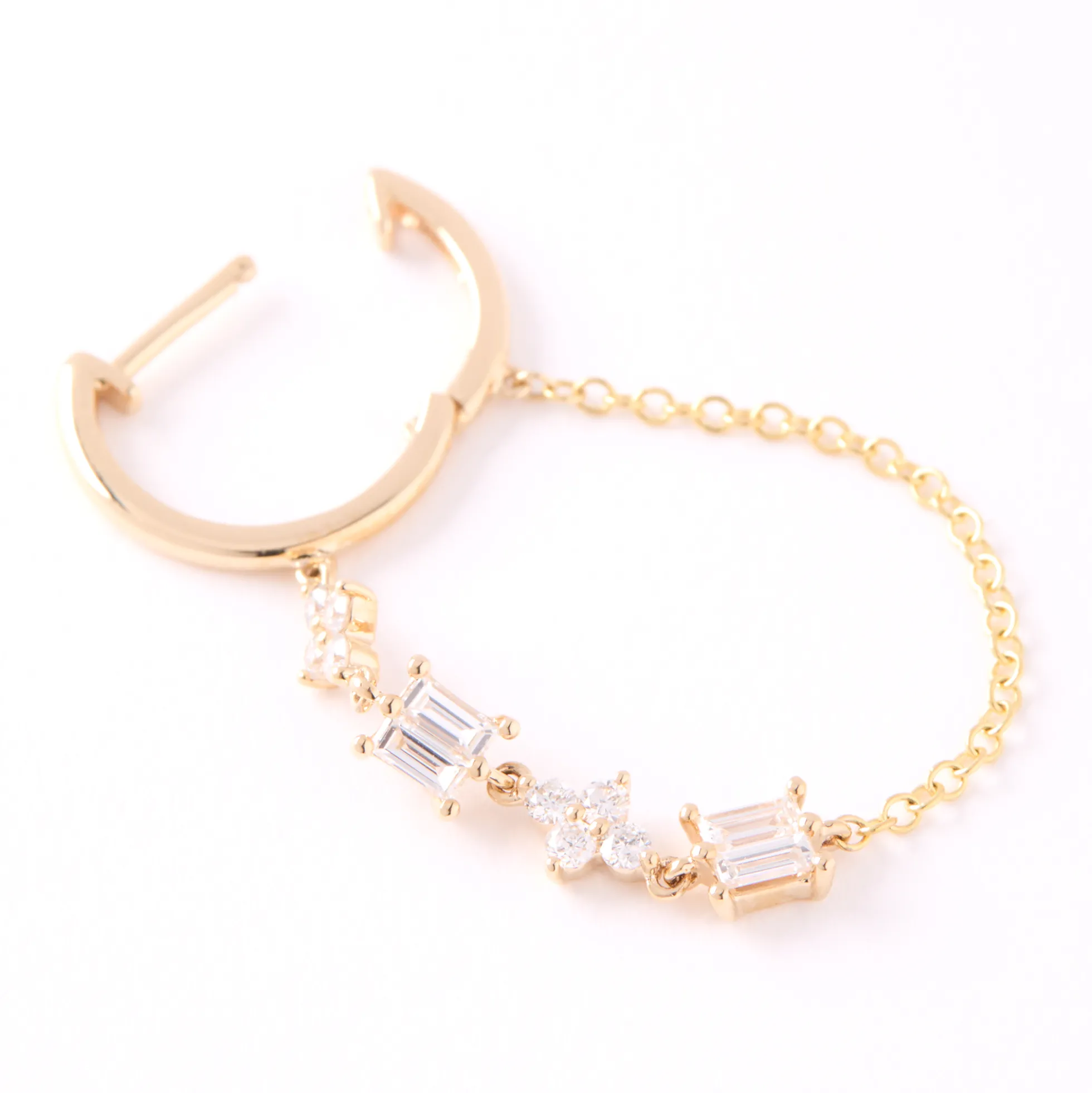Diamond Dangle Chain Hoops, 14K Yellow Gold