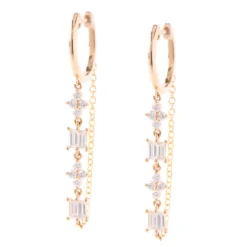 Diamond Dangle Chain Hoops, 14K Yellow Gold