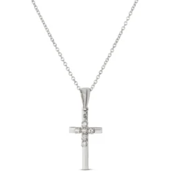 Diamond Double Cross Pendant 14K