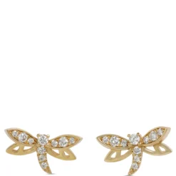 Diamond Dragonfly Studs, 14K Yellow Gold
