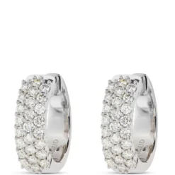 Diamond Encrusted Hoop Earrings, 14K White Gold