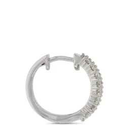 Diamond Encrusted Hoop Earrings, 14K White Gold