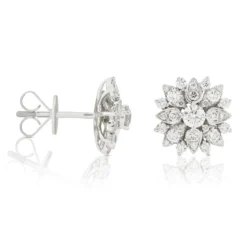 Diamond Floral Burst Stud Earrings 14K
