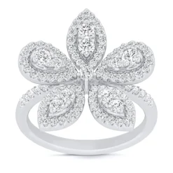 Diamond Flower Band, 14K White Gold