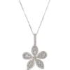 Diamond Flower Shaped Pendant Necklace, 14K White Gold