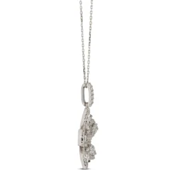 Diamond Flower Shaped Pendant Necklace, 14K White Gold