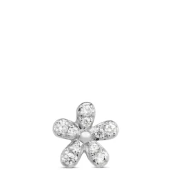 Diamond Flower Single Stud Earring, 14K White Gold