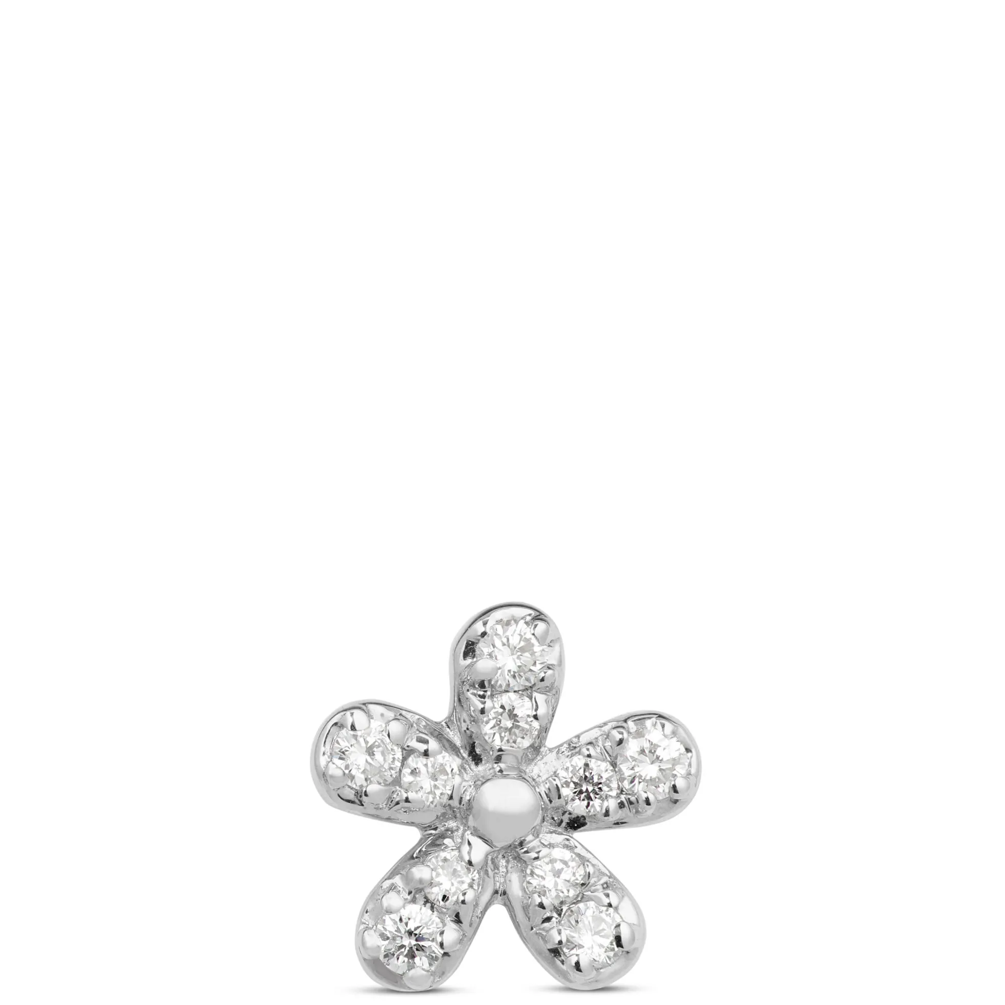 Diamond Flower Single Stud Earring, 14K White Gold
