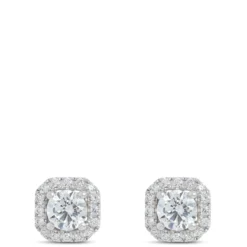 Diamond Halo Stud Earrings in 14K White Gold