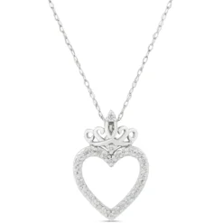 Diamond Heart & Crown Necklace 14K