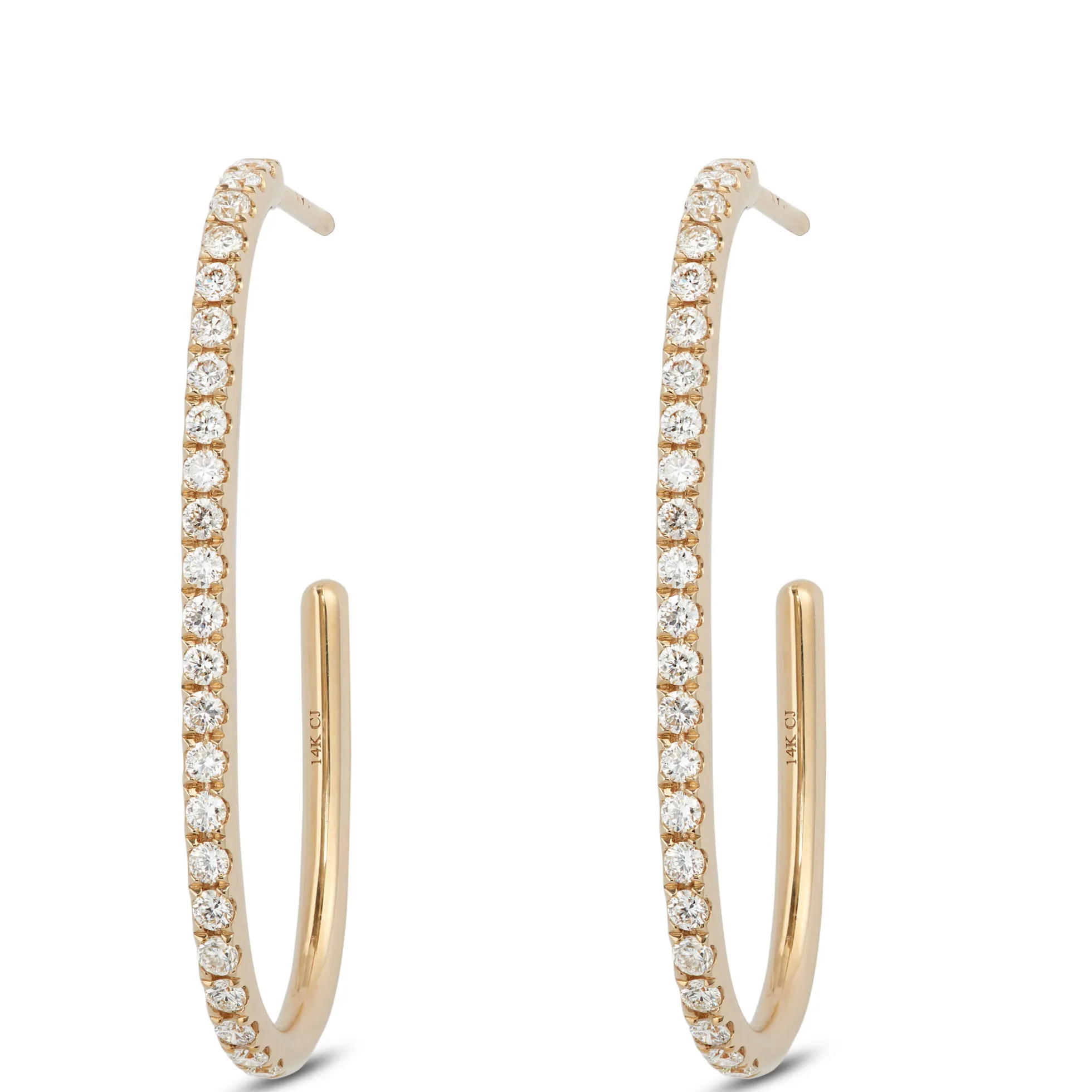 Diamond Hoop Earrings, 14K Yellow Gold