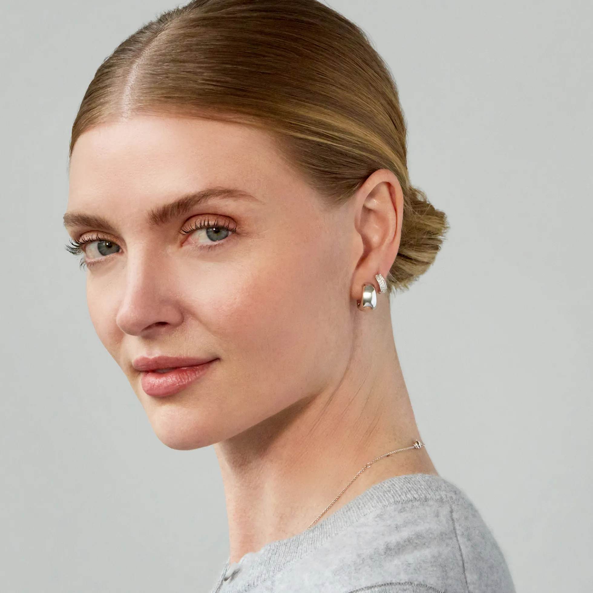 Diamond Hoops, Sterling Silver