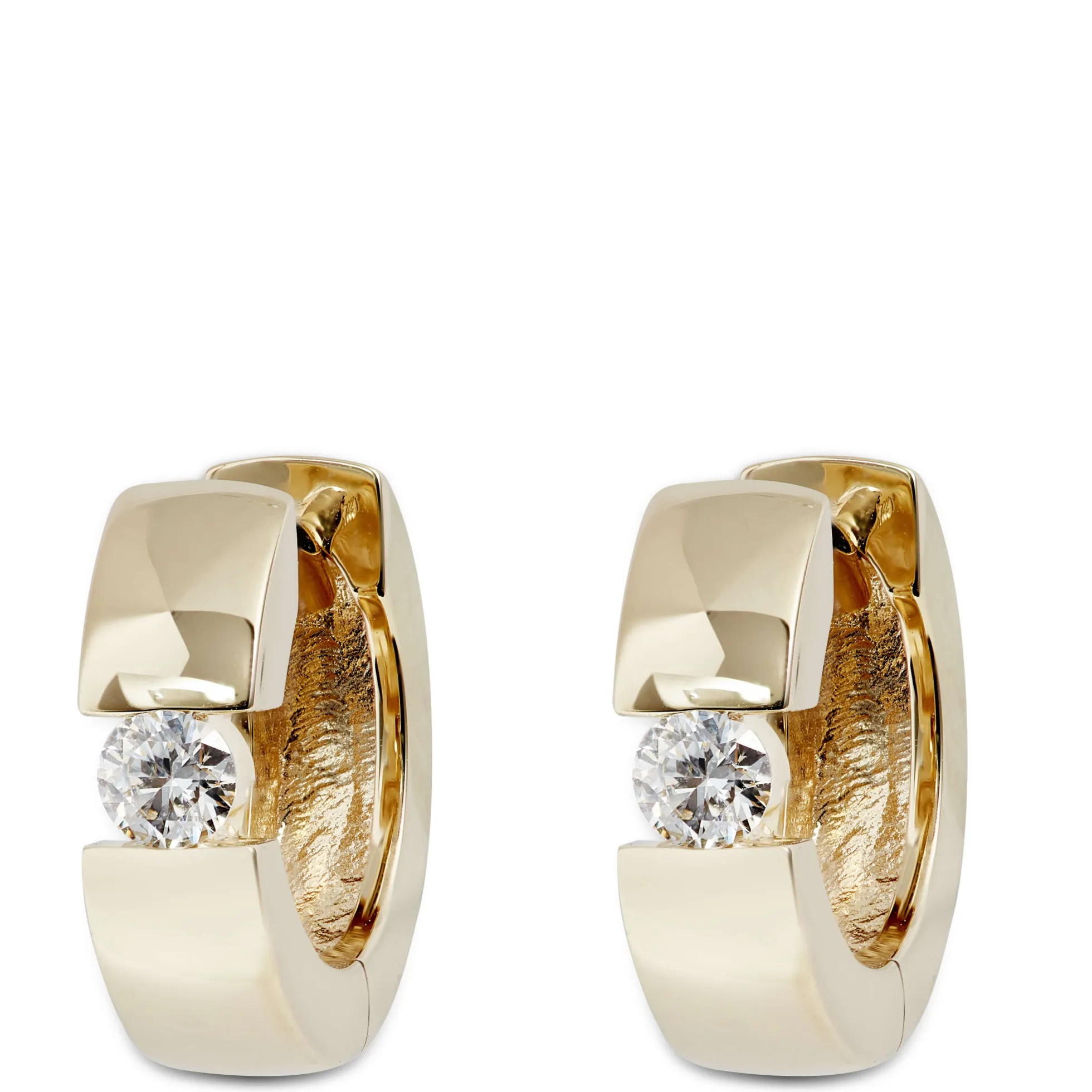 Diamond Huggie Hoop Earrings, 14K Yellow Gold