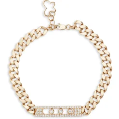 Diamond ID Curb Link Bracelet, 14K Yellow Gold