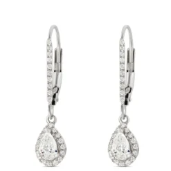 Diamond Leverback Earrings, 14K White Gold