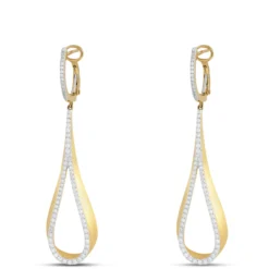 Diamond Loop Dangle Earrings, 14K Yellow Gold